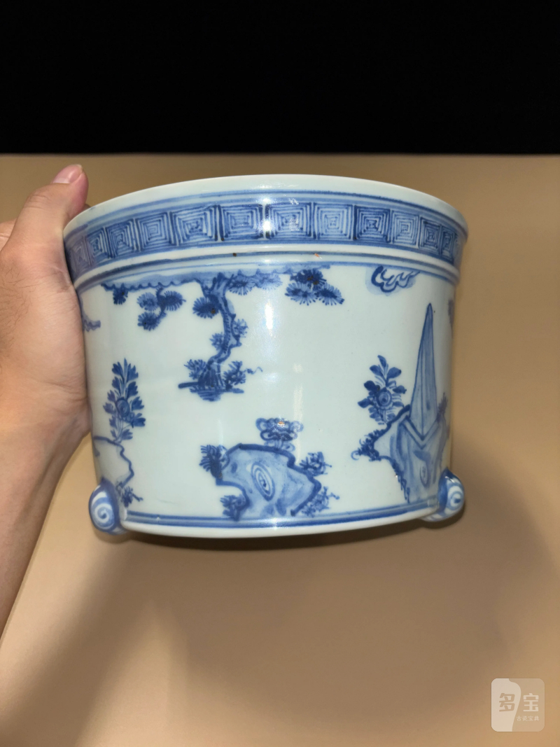 明成化 青花携琴访友图香炉 - 图3